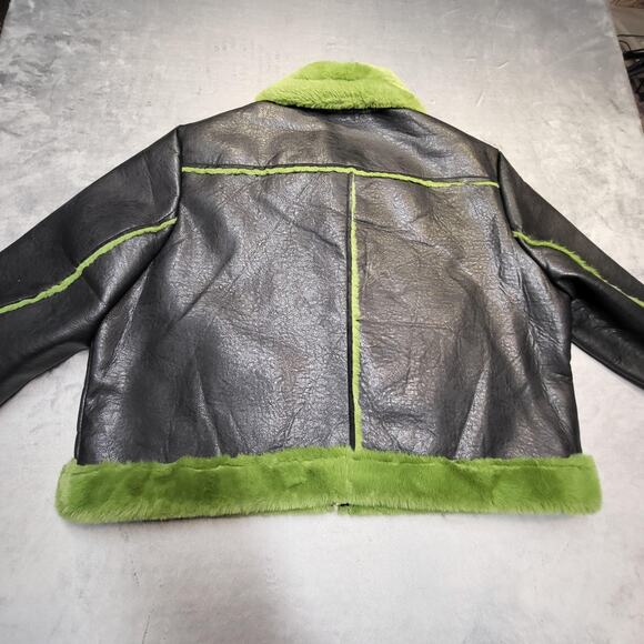 Azalea Wang Jacket Womens 3X Black Green GRINCHY-X Faux Leather Fur Trim Zip - Picture 8 of 9